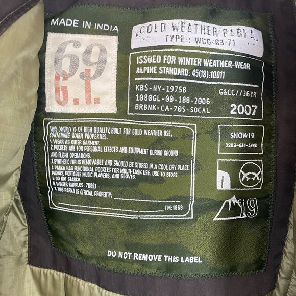 69 G.I. Gap Cold Weather Military Parka Size S Brown (Oversized) Heavy Alpine - Picture 7 of 8